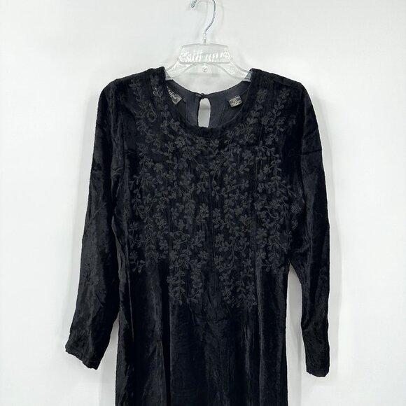 vintage 90s BLACK VELVET DRESS midi goth emo embroidered witchicore black S - Picture 3 of 8